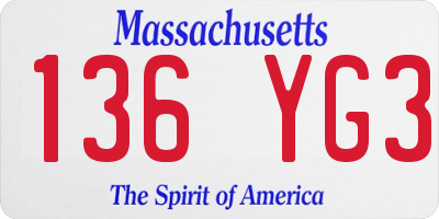 MA license plate 136YG3