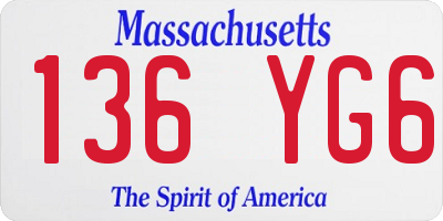 MA license plate 136YG6