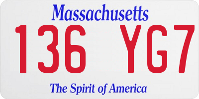 MA license plate 136YG7