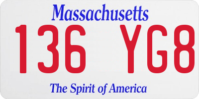 MA license plate 136YG8