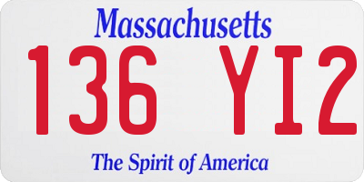 MA license plate 136YI2