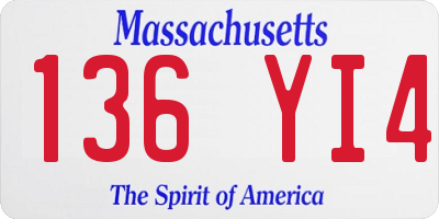 MA license plate 136YI4