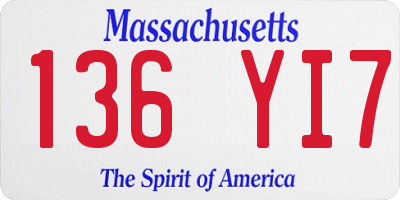 MA license plate 136YI7
