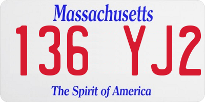 MA license plate 136YJ2