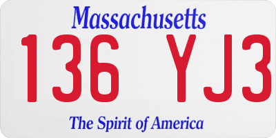 MA license plate 136YJ3