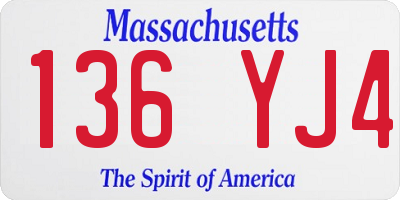 MA license plate 136YJ4