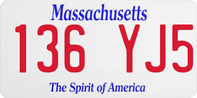 MA license plate 136YJ5