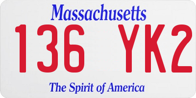 MA license plate 136YK2