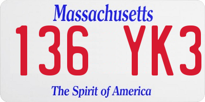 MA license plate 136YK3