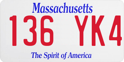 MA license plate 136YK4