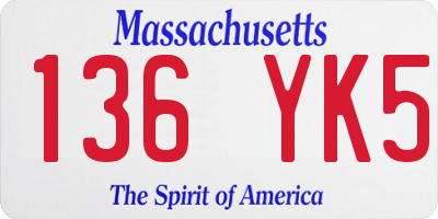 MA license plate 136YK5