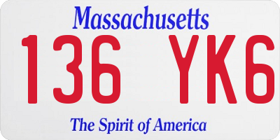 MA license plate 136YK6