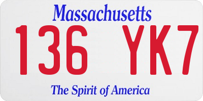 MA license plate 136YK7
