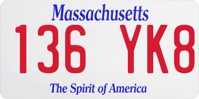 MA license plate 136YK8