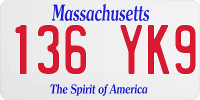 MA license plate 136YK9