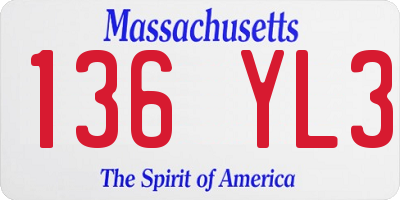 MA license plate 136YL3