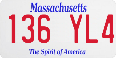 MA license plate 136YL4