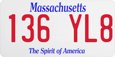 MA license plate 136YL8