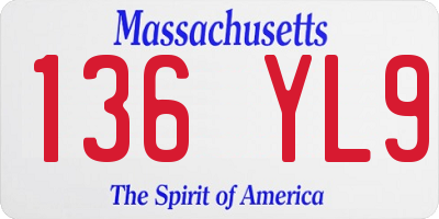 MA license plate 136YL9