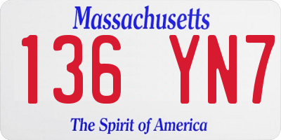 MA license plate 136YN7