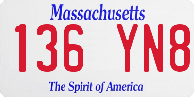 MA license plate 136YN8