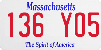 MA license plate 136YO5