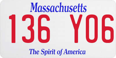 MA license plate 136YO6