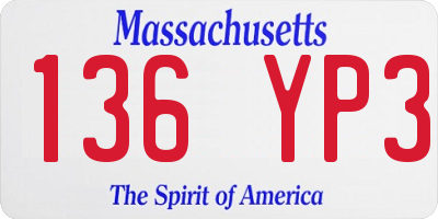 MA license plate 136YP3