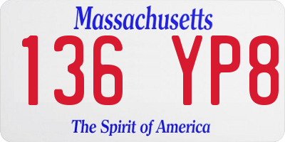 MA license plate 136YP8