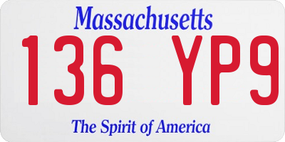 MA license plate 136YP9