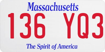 MA license plate 136YQ3