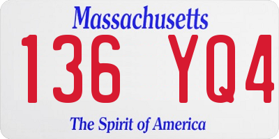 MA license plate 136YQ4