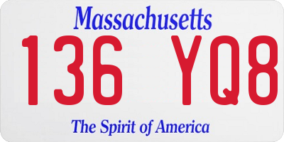 MA license plate 136YQ8