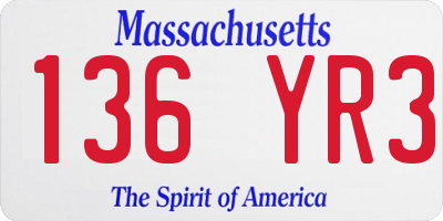 MA license plate 136YR3