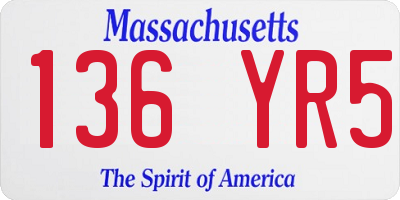MA license plate 136YR5