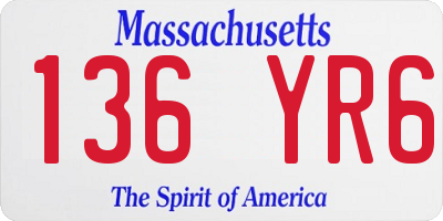 MA license plate 136YR6