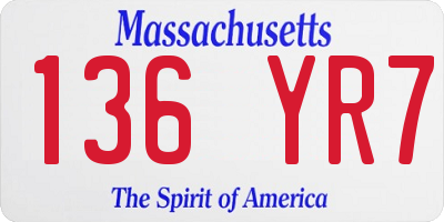 MA license plate 136YR7