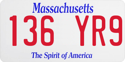 MA license plate 136YR9