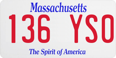 MA license plate 136YS0