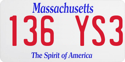 MA license plate 136YS3