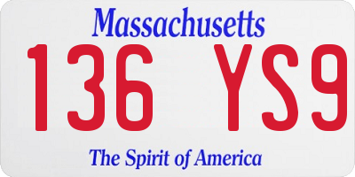 MA license plate 136YS9