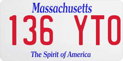 MA license plate 136YT0