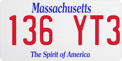 MA license plate 136YT3