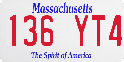 MA license plate 136YT4