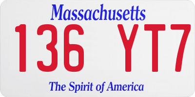 MA license plate 136YT7