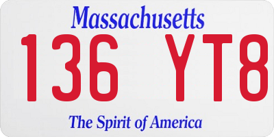 MA license plate 136YT8