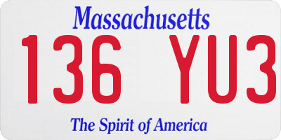 MA license plate 136YU3