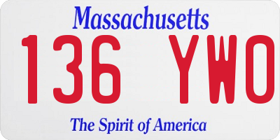 MA license plate 136YW0