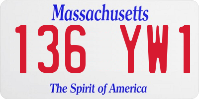 MA license plate 136YW1