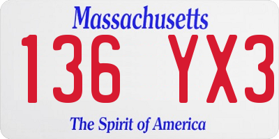 MA license plate 136YX3